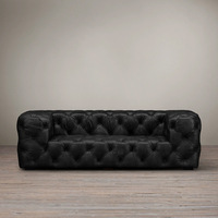 Style américain Vintage Industrial Loft Oil Wax Leather Sofa Full Cowhide Small Pull Buttons for Three-Seater Living Room Small