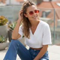 Petites lunettes de soleil vintage sans monture à verres rouges avec branches en métal doré pour les fêtes et le streetwear