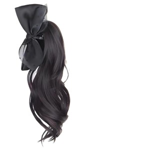 Peluca de cola de caballo alta con lazo de lunares, extensiones de cabello con clip de rizos largos y ondulados para mujer, estilo trenza realista - Product Image 1