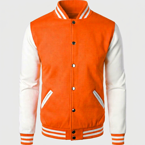 Chaqueta Varsity Naranja y Blanca para Hombre, Estilo Casual, Cuello Camisero, Cierre de Botones, Color Sólido, Exterior de Poliéster y Algodón, Corte Regular - Product Image 1