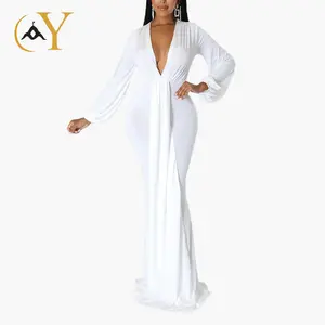 Custom V Neck Long Sleeve Party Evening Dresses Sexy Fashion Women Bodycon Maxi Dress Ladies