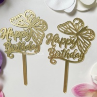 Décoration de gâteau en acrylique « Joyeux Anniversaire » pour gâteau d'anniversaire, motif papillon