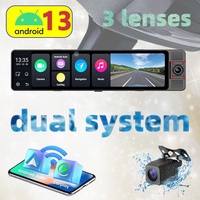 Espejo Retrovisor con Pantalla de 12 Pulgadas, Triple Lente, 4G, Android 13, D98, 4+64GB, GPS, Navegación, Cámara de Reversa, Carplay, Proyección de Pantalla y Dashcam