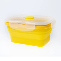 Boîte à lunch rectangulaire pliable en silicone colorée avec couvercle verrouillable 350 500 800 1200ml, récipient alimentaire pliable compatible micro-ondes