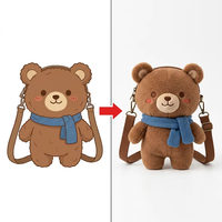 Sac bandoulière personnalisé en peluche OEM avec motif ours et écharpe, sac à main en peluche avec sangle à logo personnalisé, vente en gros pour magasins de mode