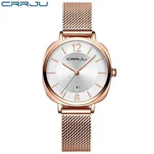 CRRJU watch 2169 wrist watch for female big numbers rose gold date display Mesh band watch supplier advertising