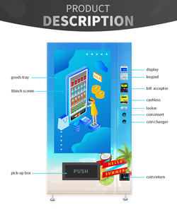 Cho phòng tập thể dục màu đen 55 'inch màn hình cảm ứng thang máy Combo sữa lắc salad sẵn sàng bữa ăn nhẹ và năng lượng uống Máy bán hàng tự động - Product Image 3