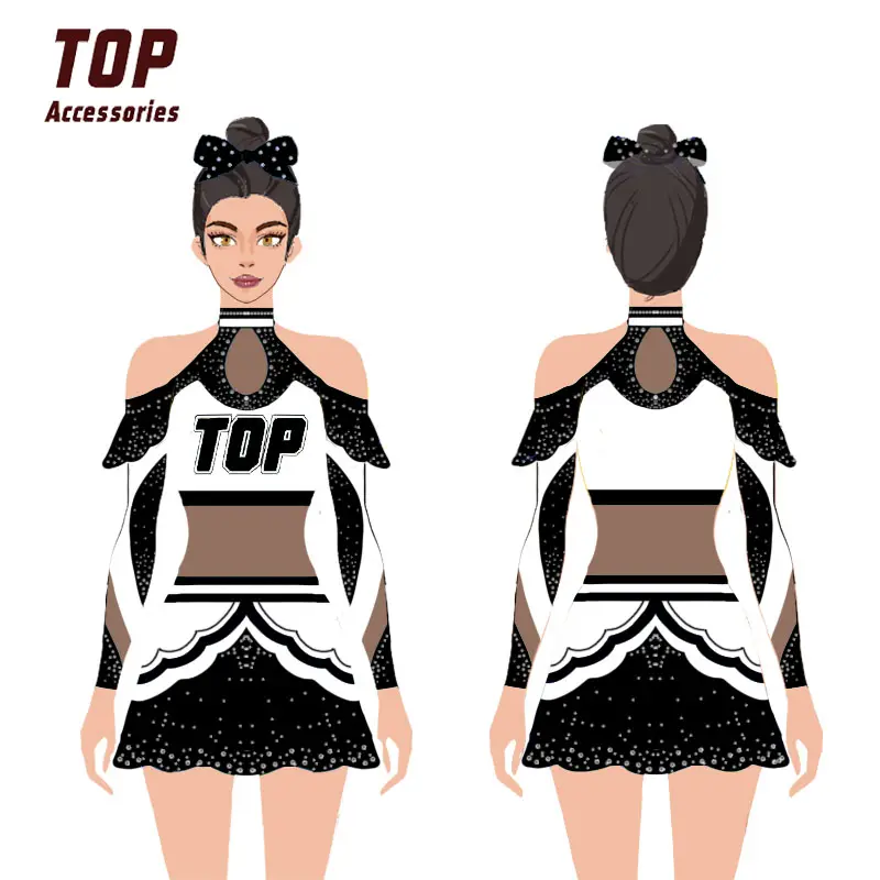 Nouveautés Uniforme de pom-pom girl pour adolescente Costumes avec strass