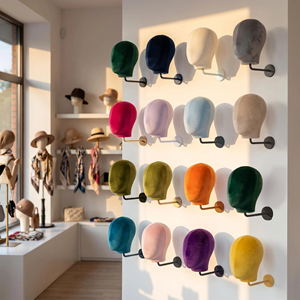 Cabeza de Maniquí de Terciopelo para Exhibición de Sombreros y Pelucas, con Gancho Dorado, para Hombre y Mujer, Montaje en Pared, Venta al por Mayor - Product Image 2