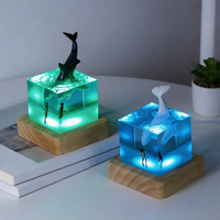 Lampe en résine paysage océanique créatif, veilleuse LED cube transparente pour ornement de bureau