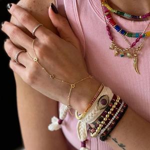 กรอบชุบทองรอบ CZ ดาวเสน่ห์ผู้หญิงสร้อยข้อมือโซ่มือ - Product Image 2