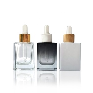Emballage de soins de la peau carré <span class=keywords><strong>bleu</strong></span> clair personnalisé Pipette en verre plat sérum 1 OZ 30ml huile essentielle Rectangle flacon compte-gouttes en verre - Product Image 5