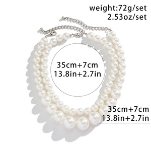 Europa América exagera el temperamento perlas grandes Gargantilla Cadena de clavícula versátil collar de perlas de imitación multicapa - Product Image 6
