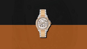 Caja de acero inoxidable de doble tono Reloj esqueleto Esfera de cristal de zafiro Movimiento automático 50bar Resistencia al agua Unisex OEM - Product Image 5