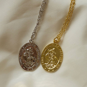 Vintage Saint Christophe Jésus Protéger Médaille Pièce Charme Pendentif Collier Chrétien Rond Lettre Pendentifs Collier Bijoux - Product Image 6