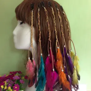 2020 New Women Feather Tassel BB Clips Velvet Rubber Braid Wig Headband Hairpins Style Hairpiece Headdress Indian for Girls 0023