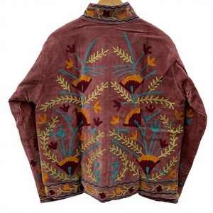 Veste matelassée pour femme en velours floral brodé à la main Suzani avec doublure en coton, col montant - Cadeau printemps/été/automne/hiver - Product Image 2