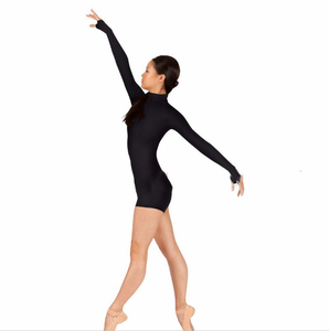 Combinaison de danse et de <span class=keywords><strong>gymnastique</strong></span> noire à manches longues et col montant pour femme, avec trous pour les pouces et fermeture éclair - Product Image 2