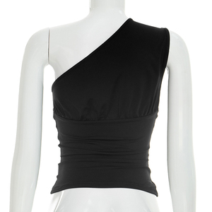 เสื้อกล้ามครอปท็อป Viviblook รุ่น Y26TP129 สำหรับผู้หญิง ดีไซน์ใหม่ คอเฉียง แต่งระบาย ผ้าต่อผ้า สำหรับฤดูร้อน - Product Image 5