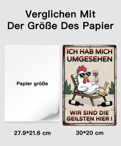 Divertente Targa in Metallo con Scritta 'Chicken I Looked We're Coolest Here', Decorazione Murale a Tema Birra e Feng Shui, Colori Personalizzabili 20x30cm - Product Image 2