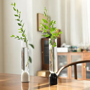 Vaso in Vetro Alto e Trasparente <span class=keywords><strong>con</strong></span> Base in Pietra di Giada, Decorazione Casa di Lusso, Vaso Vuoto <span class=keywords><strong>con</strong></span> Base in Gemma - Product Image 3