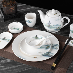 Sao khách sạn nhà hàng xương tấm cá mập vây Bát chín mảnh đặt nhà hàng Trung Quốc sơn phong cảnh bảng gốm bộ đồ ăn - Product Image 5