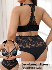 Ensembles de <span class=keywords><strong>lingerie</strong></span> en dentelle de polyester sexy grande taille pour femmes soutien-gorge push-up Convertible crochet complet accessoires intimes à armatures - Product Image 2