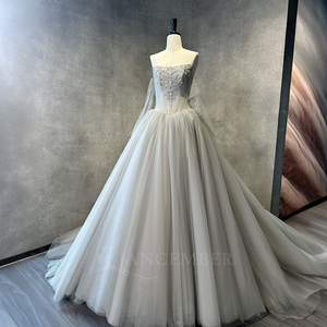 Nt145 Bridal Gown <b>Strapless</b> <b>Corset</b> Silver Embroidery Floral Applique Soft Tulle a Line Wedding Dress Long Train Jancember - Product Image 2