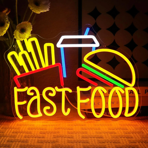 Enseigne néon LED dimmable pour restauration rapide, hamburger et frites, pour décor de restaurant, bar, cuisine, food truck et boutique de burgers - Product Image 1