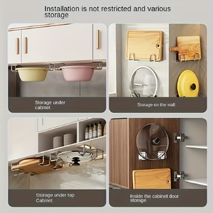 Support adhésif multi-usages en acier inoxydable pour couvercles de casseroles, planches à découper et <span class=keywords><strong>éponge</strong></span>s, à fixer sous l'armoire, pour évier de cuisine et organisateur de salle de bain - Product Image 4