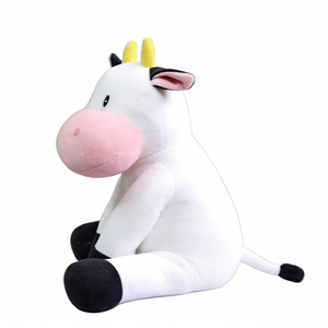 Lindo Peluche de Vaca Blanca con Bozal Rosa y Cuernos Amarillos, Animal de Peluche Suave para Niños de 3 Años en Adelante - Product Image 1