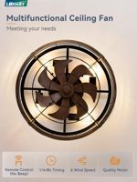Ventilateur de plafond encastré de 20 pouces avec lumière et télécommande, ventilateur de plafond à profil bas, ventilateur lumineux noir et or pour chambre à coucher