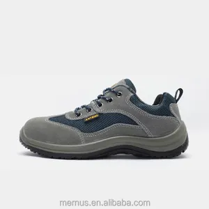 Zapatos de seguridad de gamuza de vaca gris con punta de acero, placa de acero, forro sándwich, zapatos de plantilla de esponja elástica alta