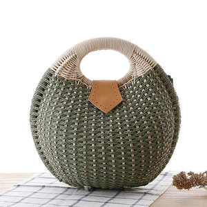 Sac rond en paille fait main pour femme, sac à main en rotin naturel tressé, sac de plage d'été, vente en gros, faible MOQ, couleur OEM - Product Image 4