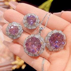 Wholesale Eco-friendly Copper Rose Cut 16-10MM Zircon Bridal Pendant <b>Earrings</b> Ring <b>Set</b> Women Wedding Jewelry <b>Sets</b> - Product Image 3