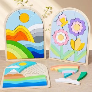 Juguete de Madera Creativo, Nuevo Rompecabezas 3D con Diseño de Flores y Arcoíris, para Niños Pequeños - Product Image 3