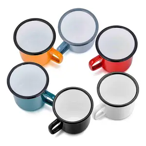 NPOT Portable Durable Enamel Coffee Tea Camping Cup Mugs Wide Handle Smooth Rim 350ml