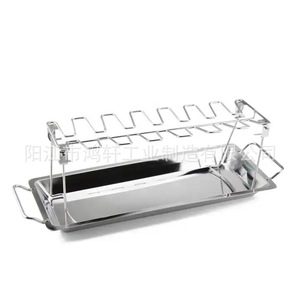 Grille à poulet en acier inoxydable avec plateau 44,5x16,2x2,8 cm pour barbecue extérieur, cuisson et pâtisserie - Product Image 1