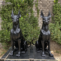 Statue de chien de grande race de type européen en bronze et laiton, sculpture d'art de jardin grandeur nature