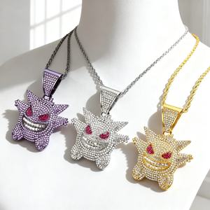 Collar con colgante <span class=keywords><strong>de</strong></span> <span class=keywords><strong>Gengar</strong></span> helado estilo Hip Hop, joyería <span class=keywords><strong>de</strong></span> Zirconia cúbica para hombres y mujeres, <span class=keywords><strong>cadena</strong></span> <span class=keywords><strong>de</strong></span> aleación con accesorios <span class=keywords><strong>de</strong></span> fantasma púrpura - Product Image 4