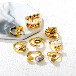Fashion <b>Rings</b> Geometric Gold Plated Pearl Beaded <b>Adjustable</b> Unisex Party Jewelry - Product Image 1