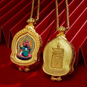 จี้ห้อยคอแบบทังก้า ทาสซา วาดด้วยมือ: จัมบาละสีเหลือง, มณฑุษฐี, จัจจิลัม และพระผู้พิทักษ์แปดองค์, สไตล์รุตังทองเหลือง - Product Image 2