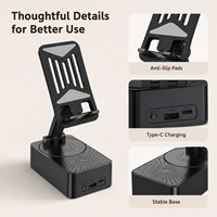 Support de téléphone et haut-parleur 2 en 1, haut-parleur de bureau sans fil 5W avec support de téléphone portable pliable et réglable