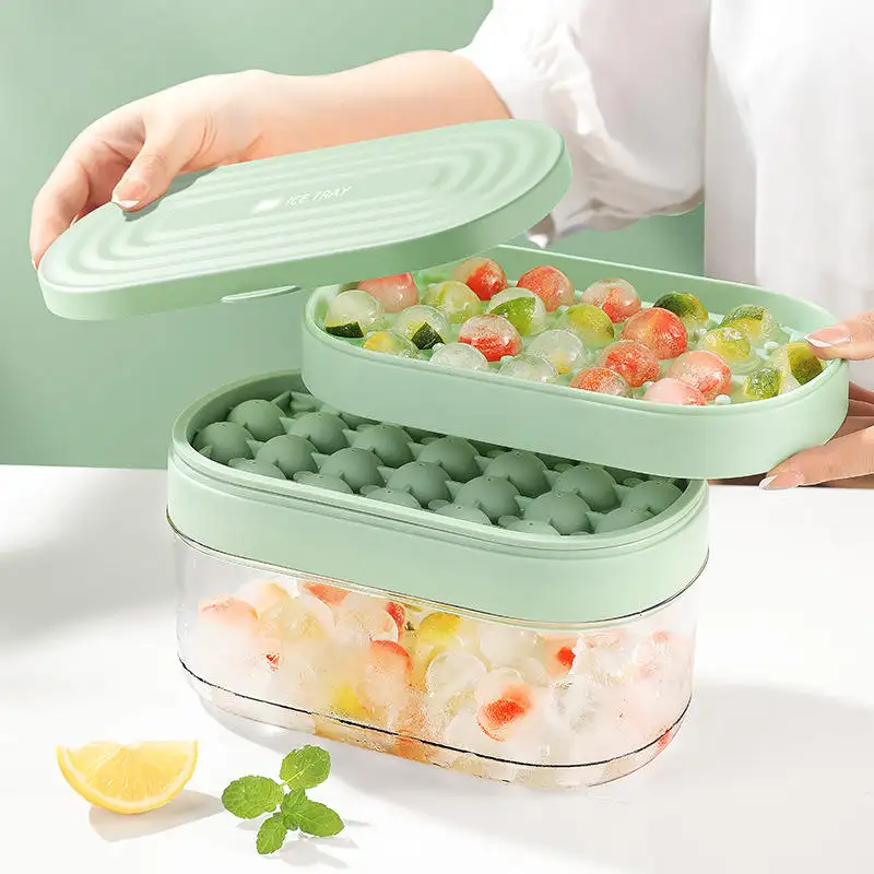 Cubo de hielo de silicona de 24 rejillas con caja de almacenamiento, bandejas de hielo redondas de 1,5mm para congelador con tapa de contenedor, barra, accesorios de cocina