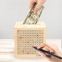 Tirelire en bois naturel à briser pour défi d'épargne, boîte à monnaie pour objectif de 2000 dollars, conteneur d'épargne pour la maison et comme cadeau