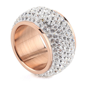 Fashion <b>Ring</b> 14MM Steel Gold Micro Pave <b>Crystal</b> Unisex Party Jewelry - Product Image 5