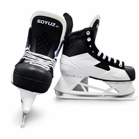 Patins à glace SOYUZ pour hommes, femmes, jeunes et juniors, bleu et blanc, avec rembourrage de la cheville, pour entraînement sur patinoire