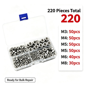 ชุดน็อตหกเหลี่ยมสแตนเลส 304 A2-70 จำนวน 220 ชิ้น ขนาดเมตริก M3-M8 สำหรับงานเหมือง โรงงาน และเครื่องจักร - Product Image 1