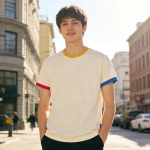 T-shirt <span class=keywords><strong>Ringer</strong></span> en coton pour homme, imprimé, coupe courte, contraste, broderie personnalisée, unisexe, poids lourd, OEM - Product Image 1