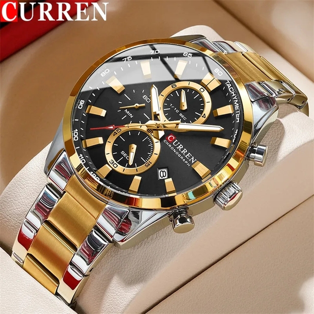 CURREN 8445  Original WristWatch Waterproof Chronograph Men Watch Top Brand Gold Stainless Steel Sport Male Clock